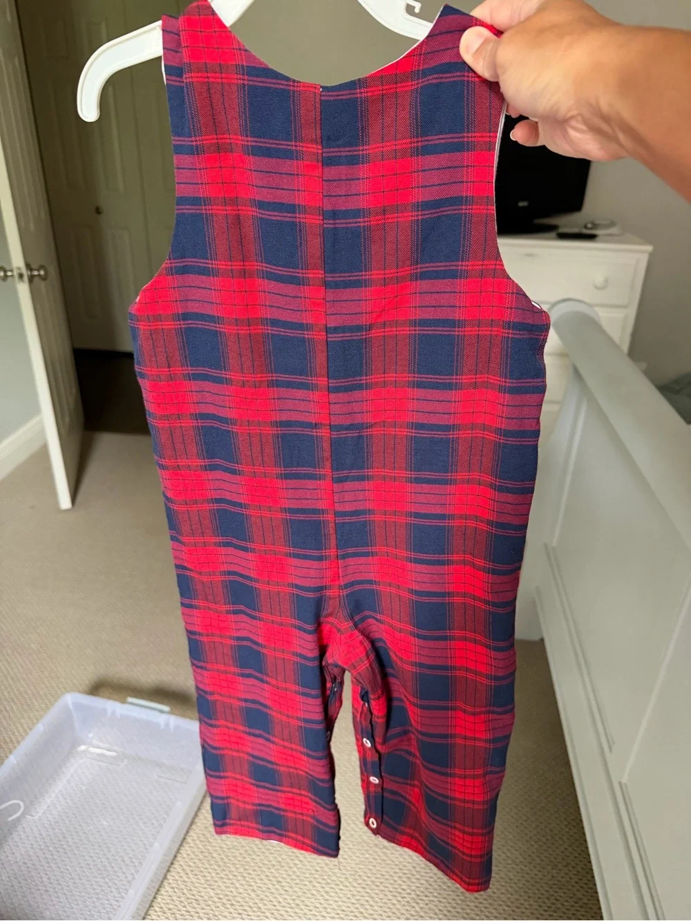 Red and Navy Plaid toddler romper